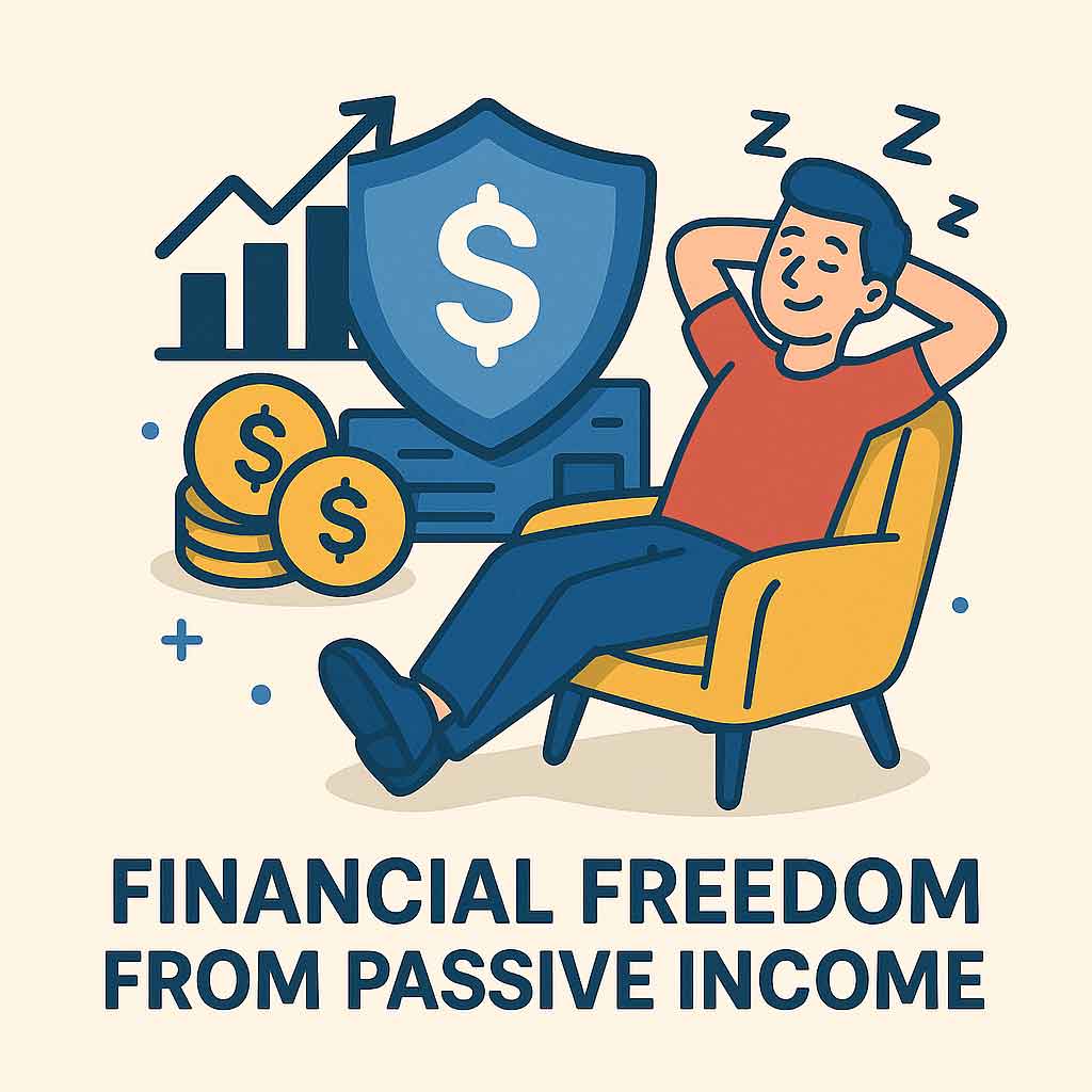 a confident man reclining in an elegant chair, surrounded by glowing graphs and dollar symbols, embodying financial freedom through passive share-market income.