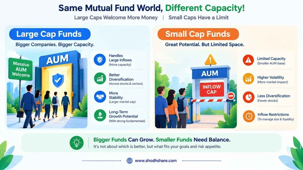 Large cap and small cap fund AUM capacity comparison